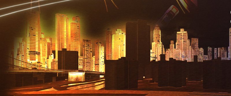 Interior gallery space displaying illuminated city model visible through darkened interior volumes