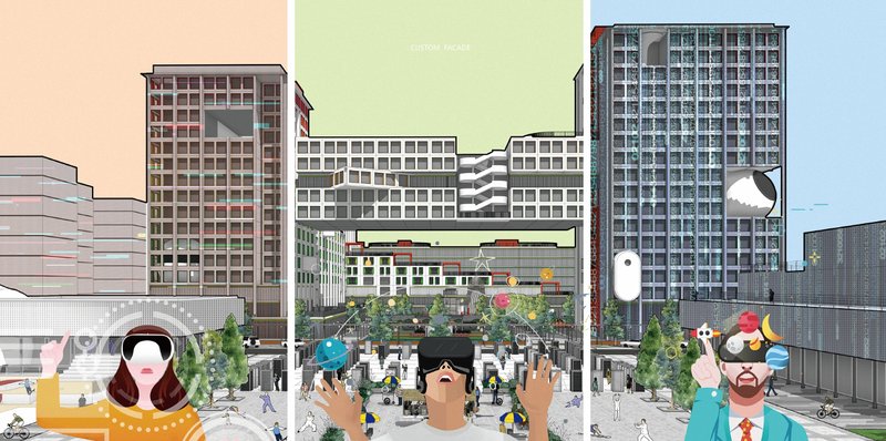 A conceptual rendering of the futuristic smart city, blending architectural innovation with vibrant public spaces.