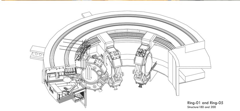 Detailed Architectural View - An illustration of the intricate components of the Ring-01 and Ring-05 structures within Seed City.