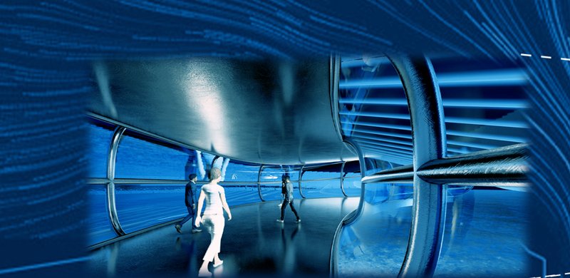 Underwater Gallery View: A futuristic interior with panoramic windows for immersive underwater observation.