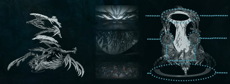 Structural Harmony: Exploded axonometric views highlighting the interconnected design of the kelp garden, pavilion, and observation zones.