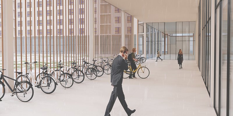 Sustainable design promoting eco-friendly transportation options.