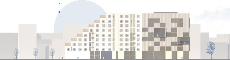 A modern facade showcasing innovative multifunctional housing design.