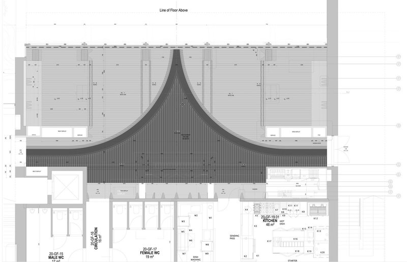 Ilios ceiling plan: the dramatic wave-form ceiling geometry shown from above