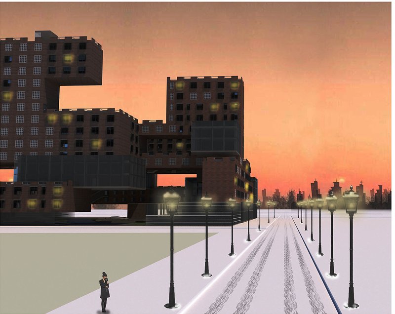 A sustainable architectural marvel amidst Moscow's snowy landscape.