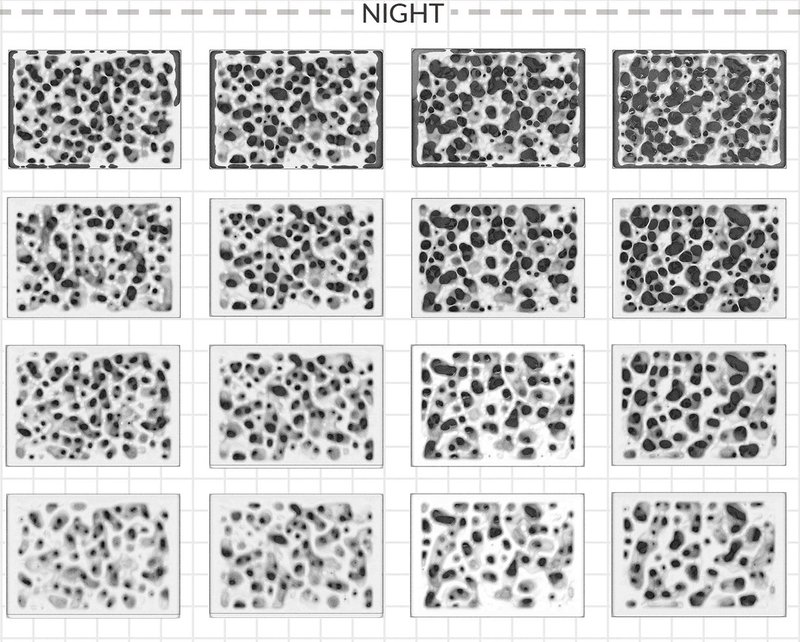 A dynamic representation of spatial density at night, showcasing the adaptive nature of fluid spaces.