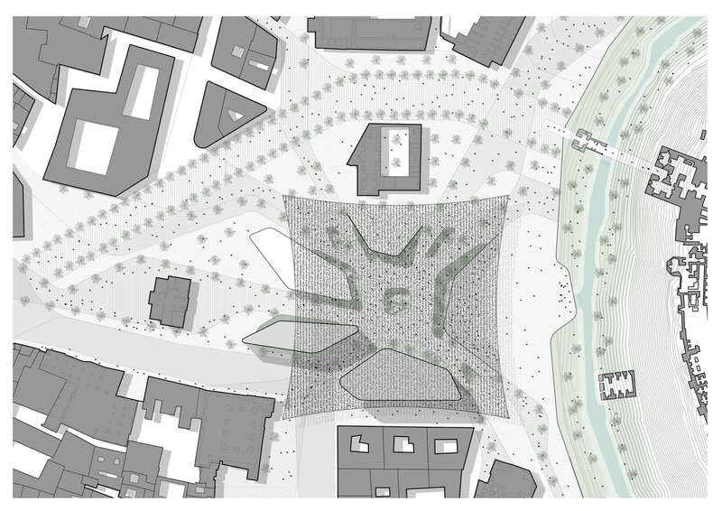 Detailed site layout capturing the thoughtful integration of modern design with historical surroundings.