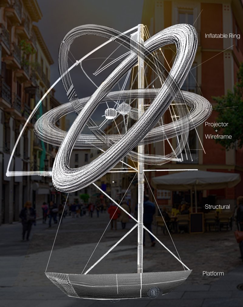 The Ringsail’s iconic inflatable ring and wireframe projector in action, blending modernity with functionality.