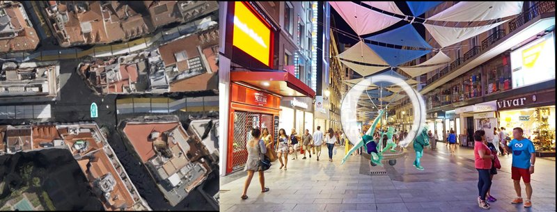 The central composition of the Ringsail in Calle Huertas, creating a hub for interaction and engagement.