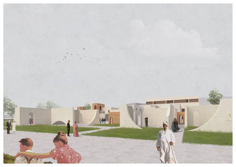 Open courtyard design: A harmonious blend of community gathering and sustainable architecture inspired by cultural heritage.