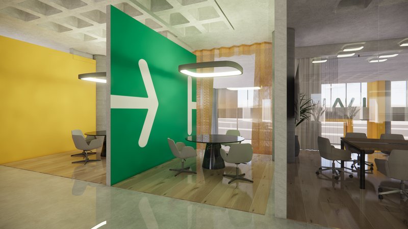 Vibrant, modular spaces offer flexibility for focused tasks or dynamic discussions.