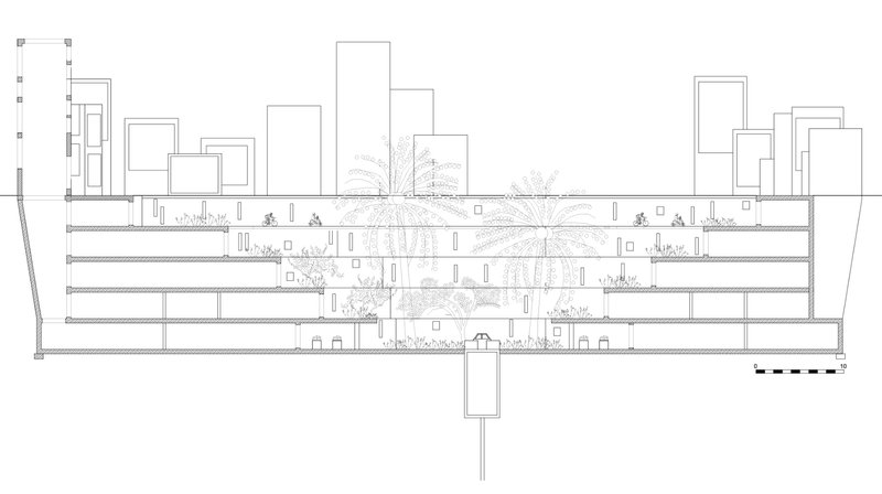 A cross-sectional blueprint showcasing how layers of underground living are planned for sustainable and comfortable habitation.