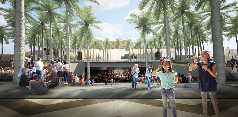 The Phoenix Garden: A public space designed for cultural and social convergence amidst the iconic date palm grove.