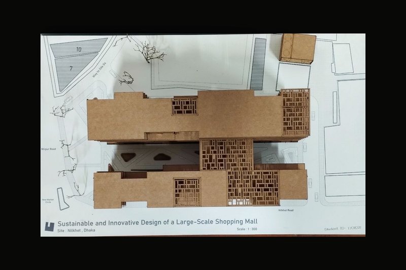 Top-down view of the mall model showcasing innovative architectural elements.