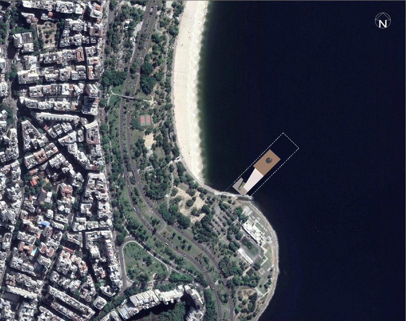 A bird’s-eye view of the Athena Museum, perfectly positioned along the coast for unparalleled access and design harmony.