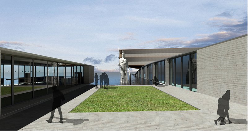 The central courtyard, featuring the iconic Statue of Athena, symbolizes wisdom amidst the museum's innovative architecture.