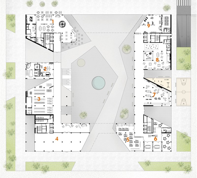 &nbsp;A comprehensive layout featuring culinary spaces, libraries, and co-working hubs to meet diverse user needs.