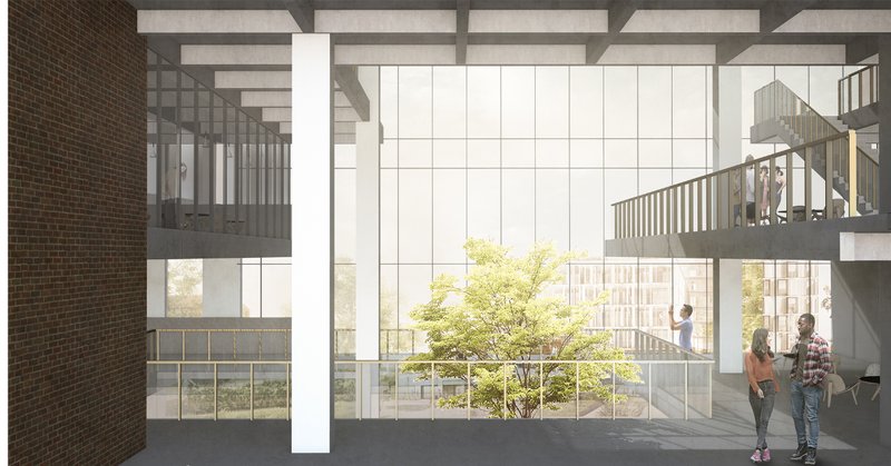 Interior view showcasing vibrant public spaces fostering community interaction.