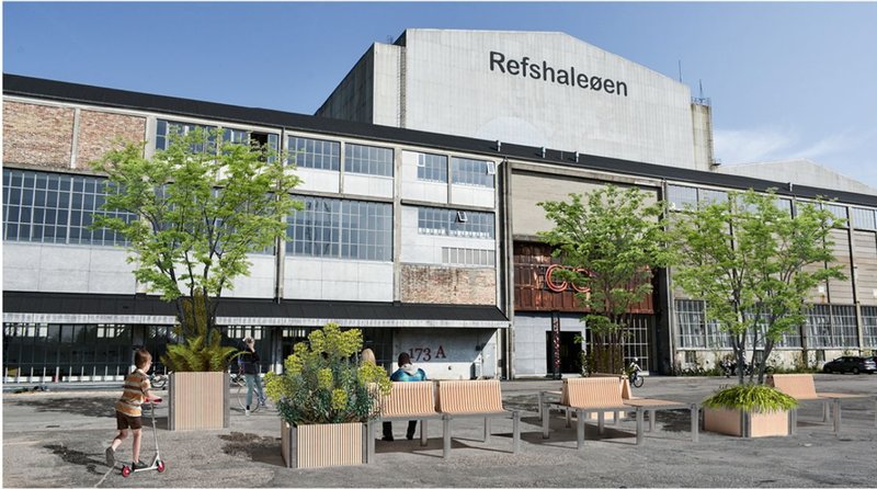 Green-enhanced seating modules redefine urban public spaces at Refshaleøen.