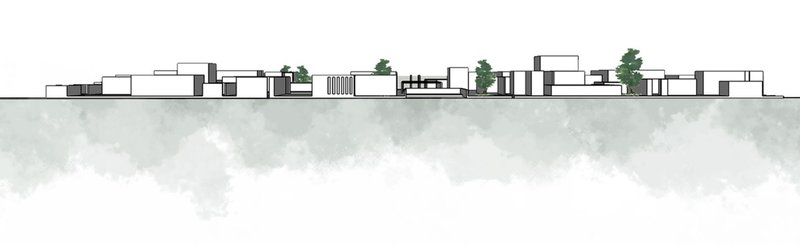 Architectural Silhouette: A delicate interplay of light, shadow, and greenery in a linear elevation.