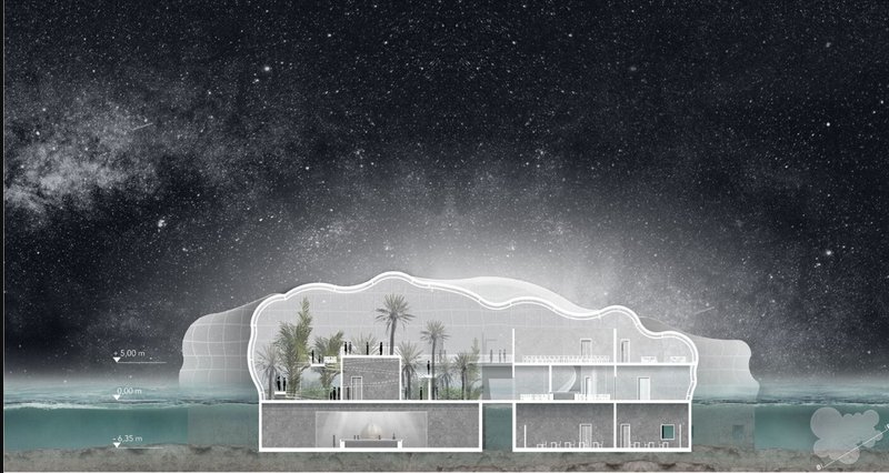 Cross-section showcasing Athenaeum's multi-level spatial design and organic architecture.