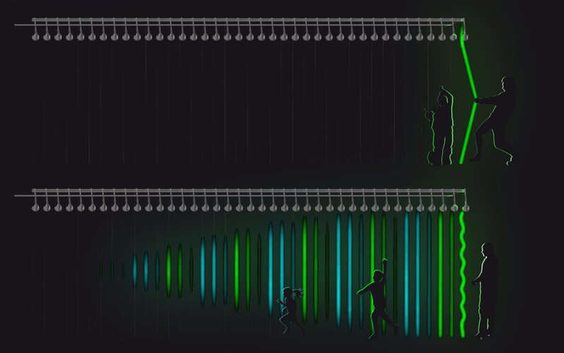 Visitors create melodies and navigate the park through glowing, tactile light strings.