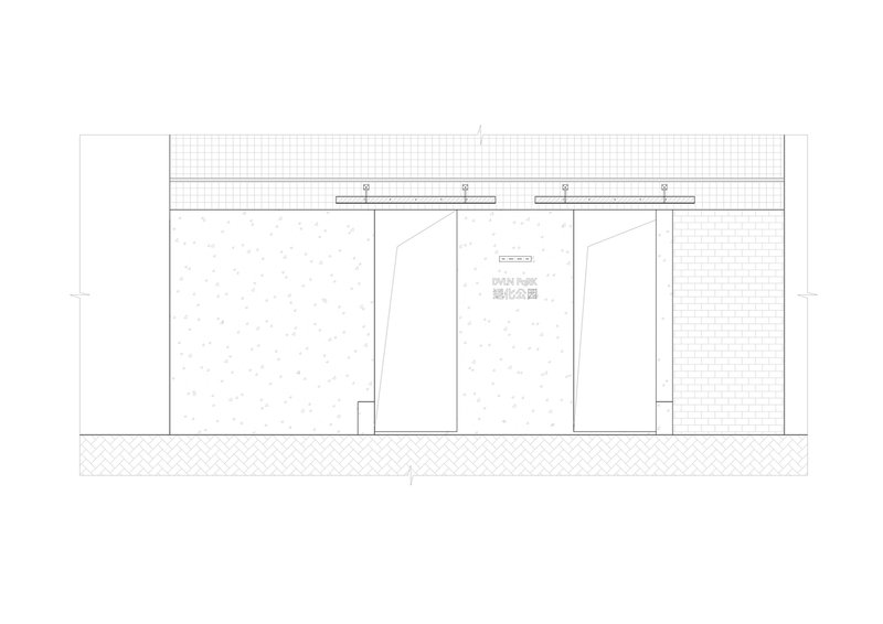 Section drawing showing interior partitions, ceiling detail, and textured wall finishes