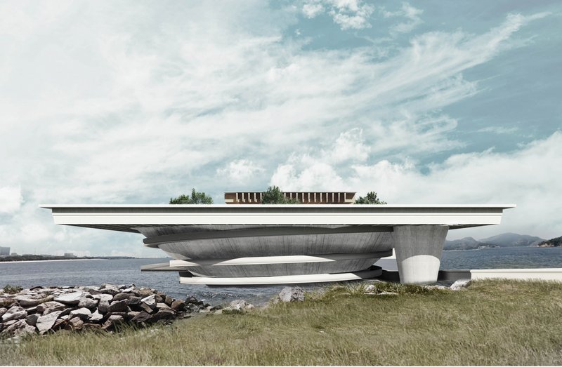 Bayfront View: The Mesh set against the bay, harmonizing modern architecture with its natural surroundings.