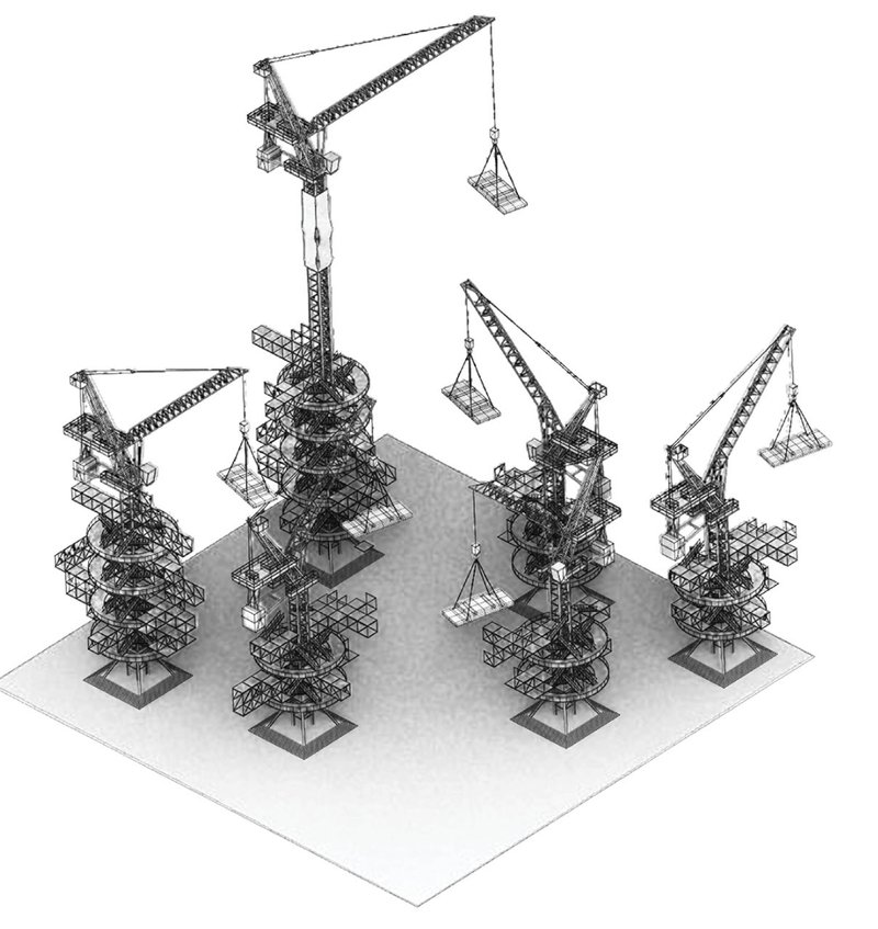 Network of cranes working in harmony for seamless urban development.