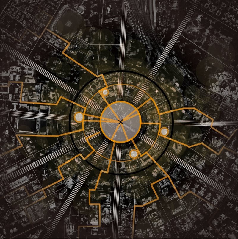 A futuristic redesign of Connaught Place integrating connectivity and expansion.