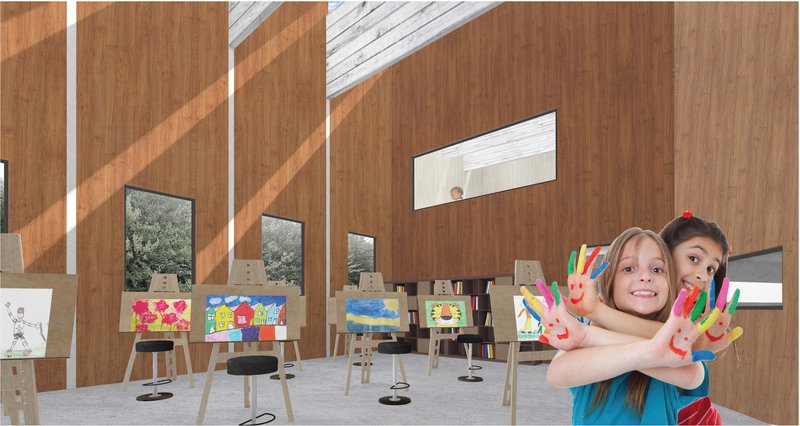 Art Studio: A vibrant and creative art room where students express themselves through colorful and imaginative projects.