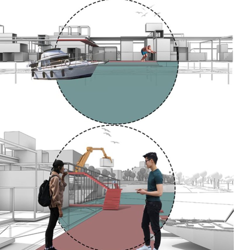 User Interaction: Engaging discussions in a tech-driven architectural space.