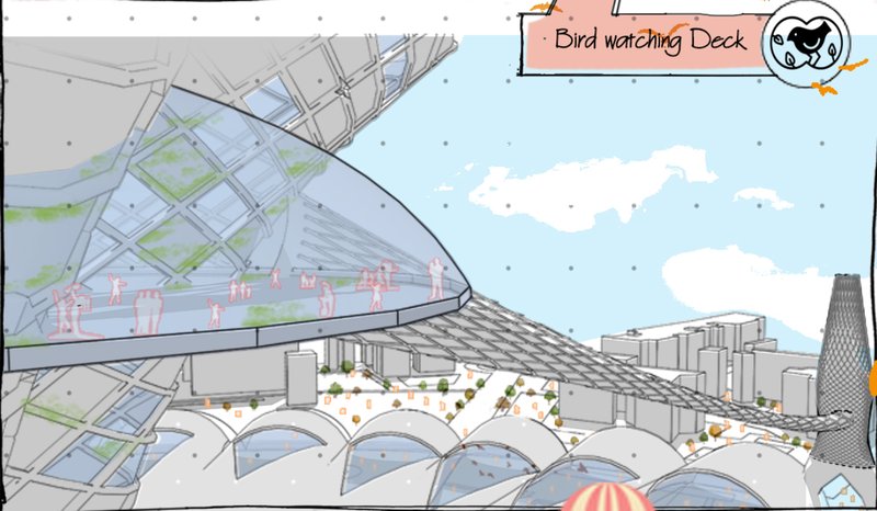 Elevated green spaces integrated with modern urban designs for an immersive bird-watching experience.