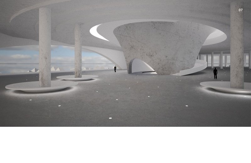 Interior shot highlighting the sculptural elegance and spaciousness of the White Piano