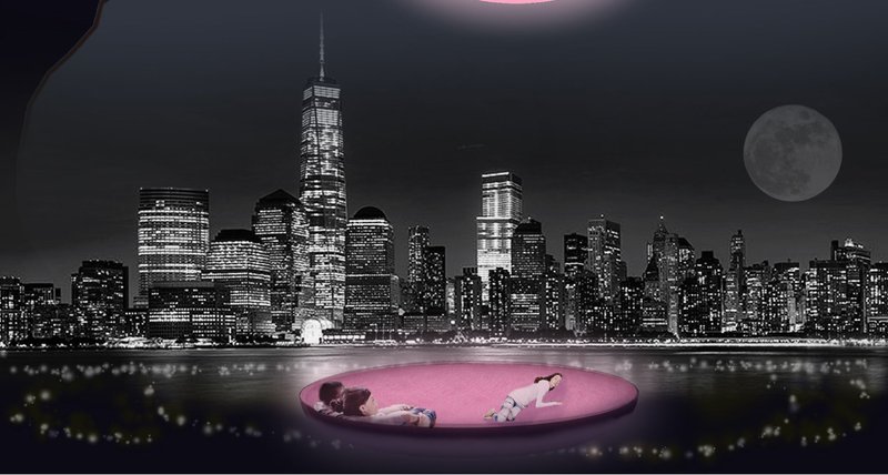 Waterfront Skyline: The Floating Silence installation invites tranquility and reflection along New York City's iconic waterfront.