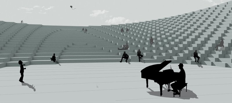 Creative Spaces: The amphitheater within The Void, fostering interactions and performances in a harmonious setting.