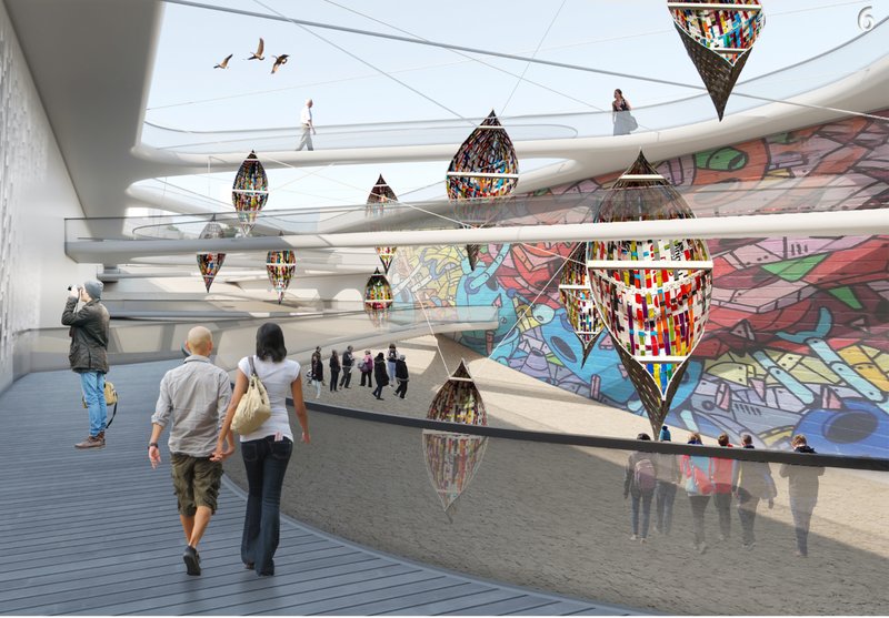 Interactive Art Spaces: Public areas adorned with installations and vibrant graffiti, fostering cultural expression.