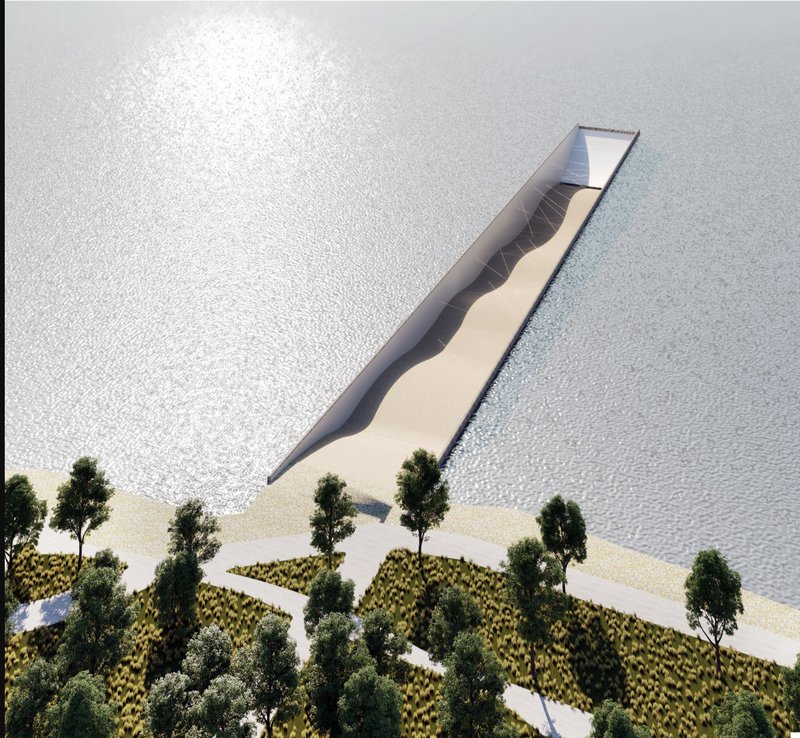 Slit in the Sea: The conceptual divide that blends dynamic architecture with nature's serenity.