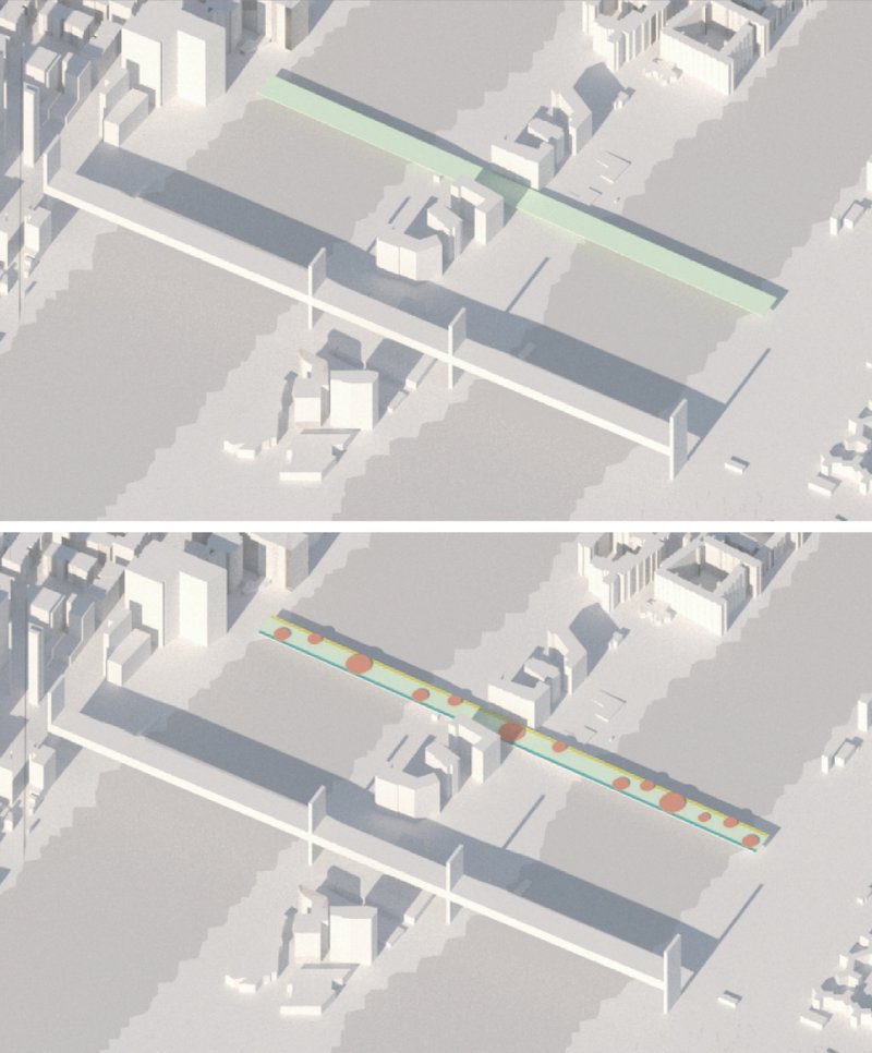 Evolution of the modular bridge design highlighting key user zones and innovative elements.