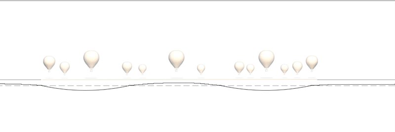 The bridge's elevation illustrates the integration of floating elements into the urban landscape.