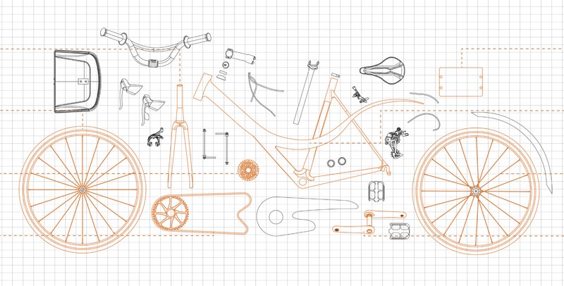 Bicycle Anatomy for Recycling: Deconstructed bike components repurposed for innovative urban furniture designs.