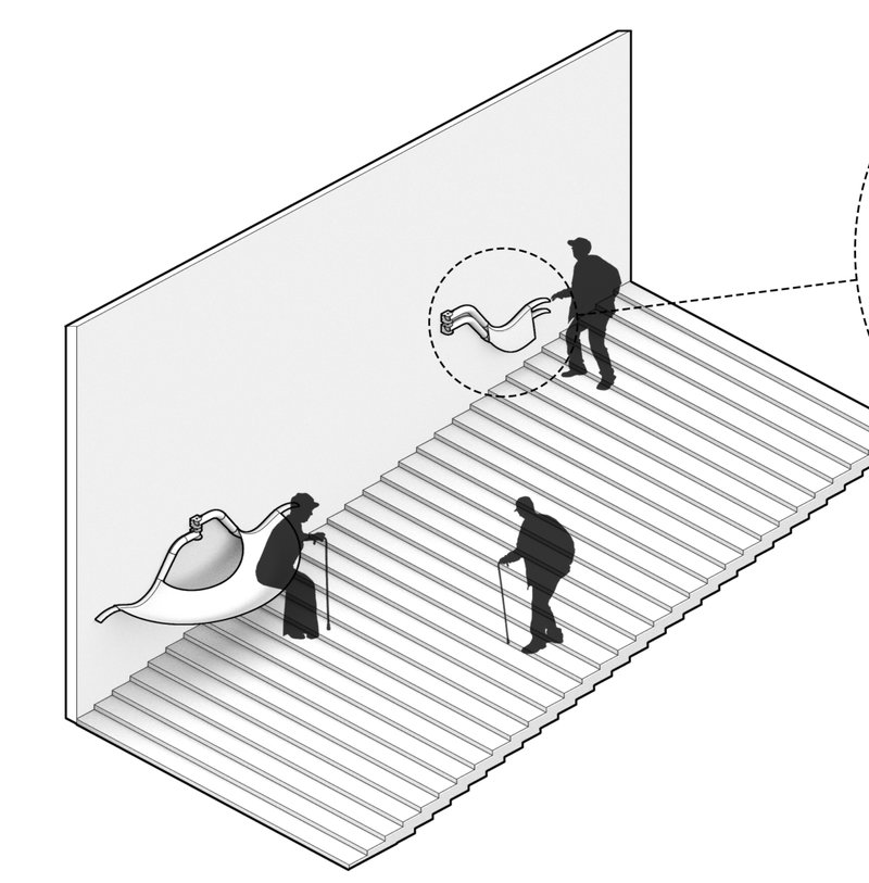 Stacked recycled bicycle wheels integrated with LED lights to enhance street safety and interactivity.