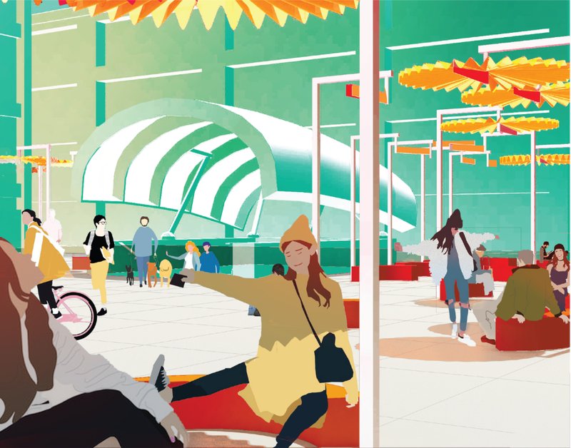 Urban Shelter Concept – A modern bus stop integrating weather protection and interactive features for enhanced commuter experience.