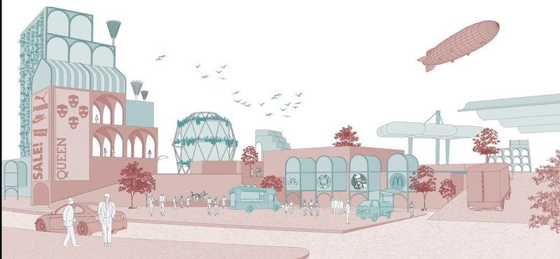 Futuristic Retail &amp; Public Space – A reimagined commercial and public hub integrating green architecture and mixed-use spaces.