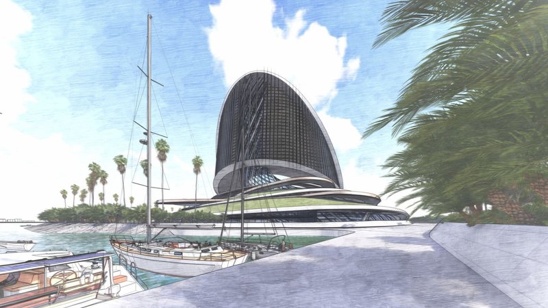 Futuristic Waterfront Arena – A visionary architectural landmark redefining urban design.