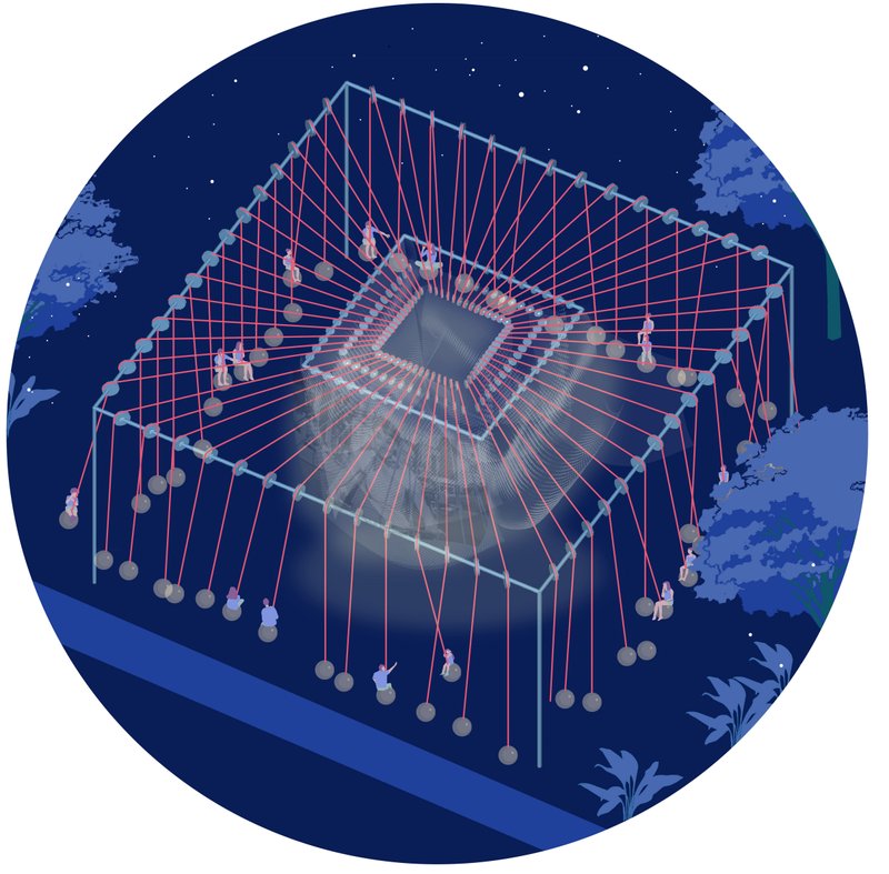 Interactive Night Pavilion – An architectural marvel combining swings and light installations for communal engagement.