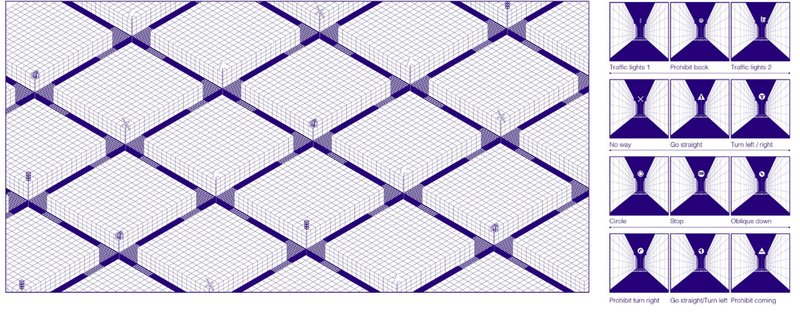 Concept Drawing – Grid-based architectural design defining movement patterns.