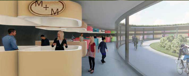 Sustainable Hub – A curved, eco-friendly structure designed for seamless circulation and urban integration.