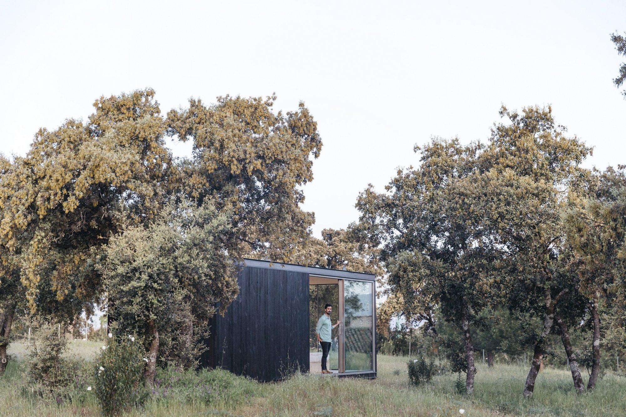 Tini Drops a 23-Square-Metre Charred Timber Cabin into a Madrid Olive Grove
