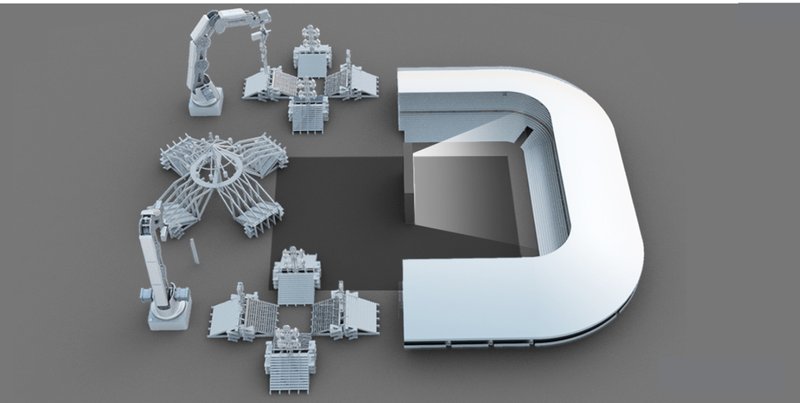 Modular Transformation Process – Stadium components seamlessly reconfiguring for multipurpose use.